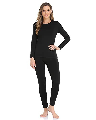 WEERTI Thermal Underwear for Women Long Johns with Fleece Lined Base Layer Women Cold Weather Top Bottom Black | Amazon (US)