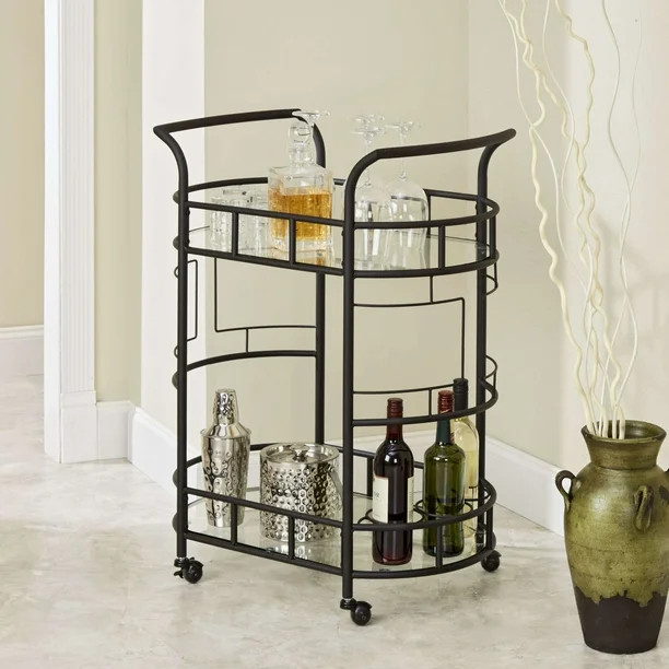 Silverwood Sinclair 2 - Tier Bar Cart, Hammered Bronze - Walmart.com | Walmart (US)