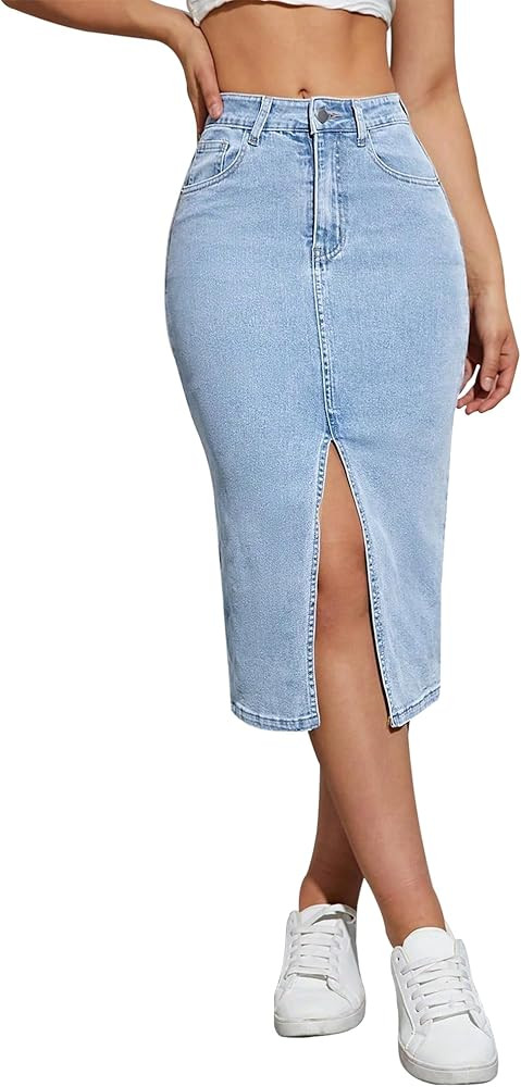 Womens Denim Pencil Skirts Mid Long High Waist A line Midi Jean Skirt Split Hem Skirts for Ladies... | Amazon (US)
