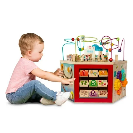 Battat CurioCity Wooden Activity Center Toy with 7 Sides and Bead Maze, Baby and Toddler 12 Months + | Walmart (US)