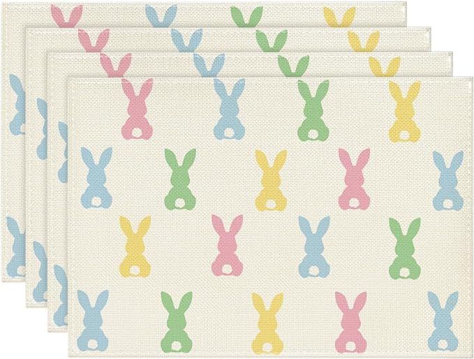 Artoid Mode Colorful Bunny Rabbit Easter Placemats Set of 4, 12x18 Inch Seasonal Table Mats for P... | Amazon (US)
