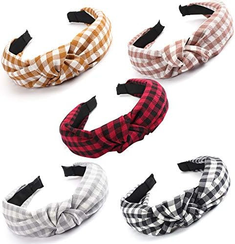 VELSCRUN 5 Pcs Plaid Headband Vintage Womens Headbands Knotted Headbands for Women Wide Headbands fo | Amazon (US)