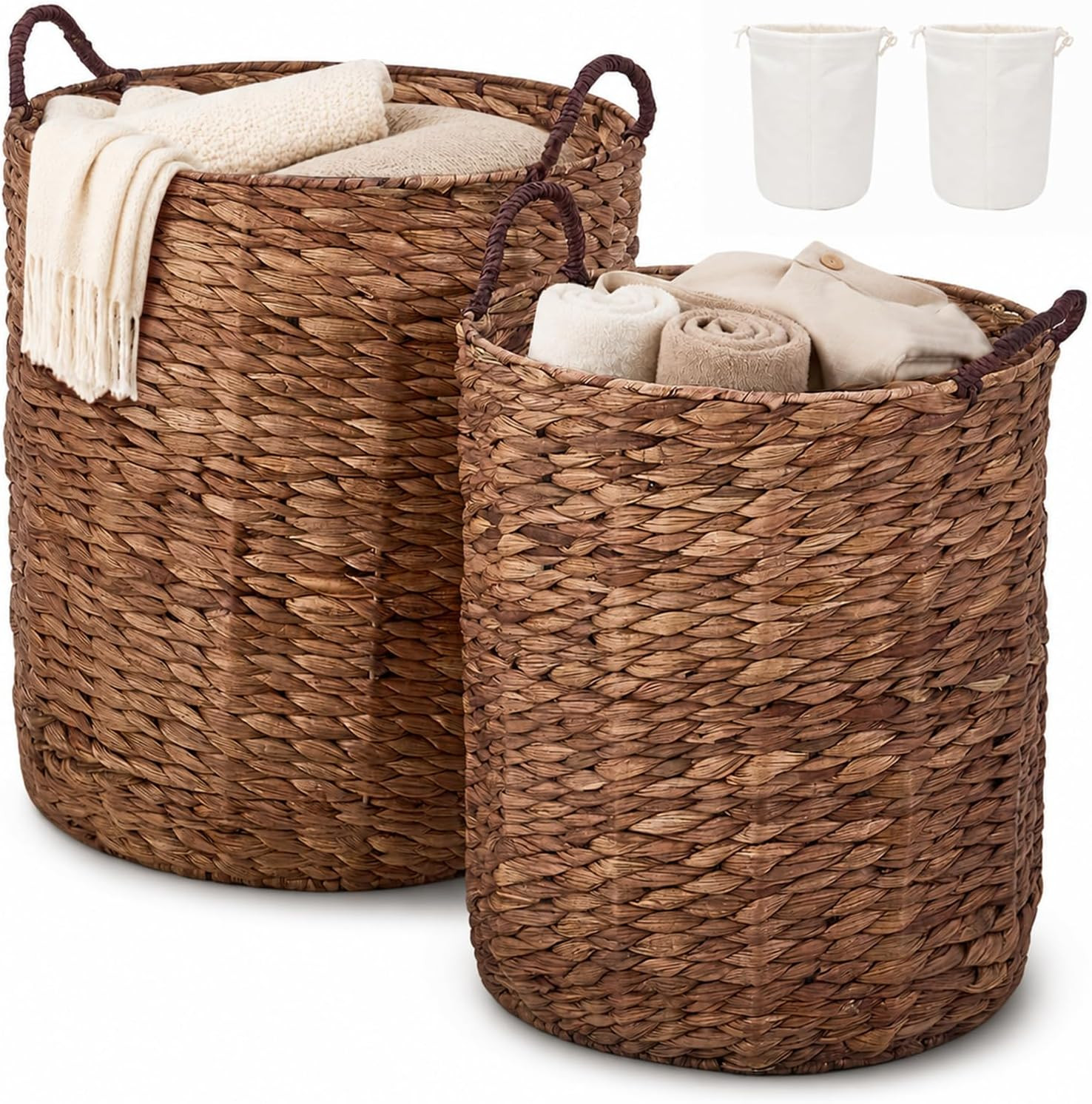 Round Water Hyacinth Storage Baskets with Removable Liners | Amazon (US)