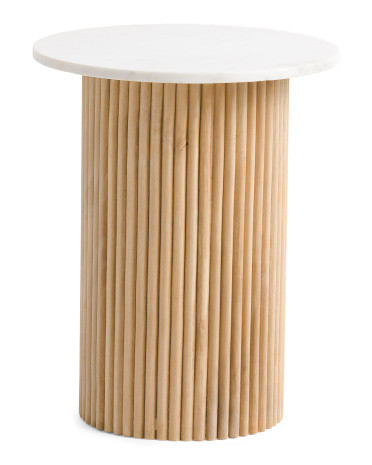 Reeded Wood And Marble Side Table | TJ Maxx