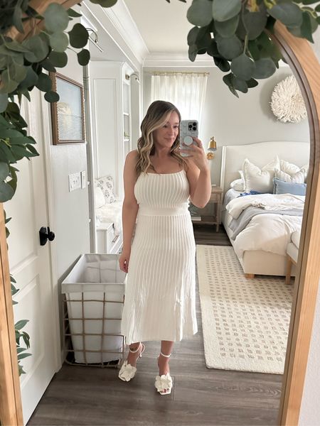 Simple ribbed white dress perfect for summer! The straps have a tie detail. Wearing a medium. 

#LTKsalealert #LTKshoecrush