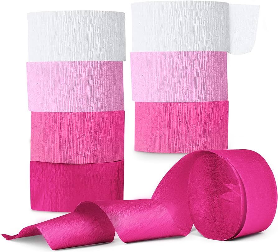 Pink Crepe Paper Streamers, Pink Party Decorations - 8 Large Rolls, 2in x 120ft Each Roll - Decor... | Amazon (US)