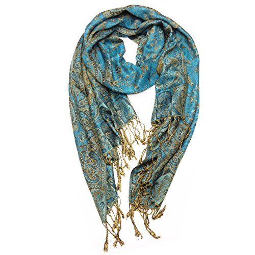 Paskmlna Reversible Paisley Pashmina Shawl Wrap Elegant Colors (#13Turquoise/black) | Amazon (US)