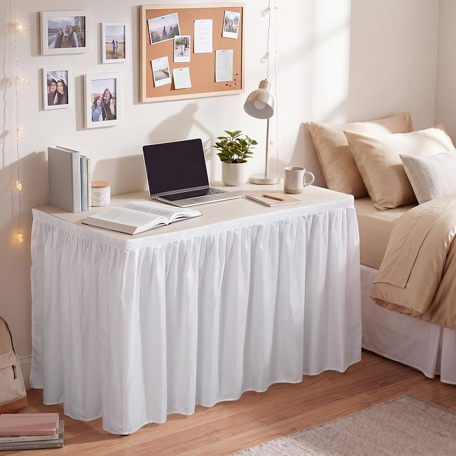 Frienda 7.3 ft x 30 in Dorm Table Skirt for Rectangle Tables Teacher Desk Skirt White Ruffle Tabl... | Amazon (US)