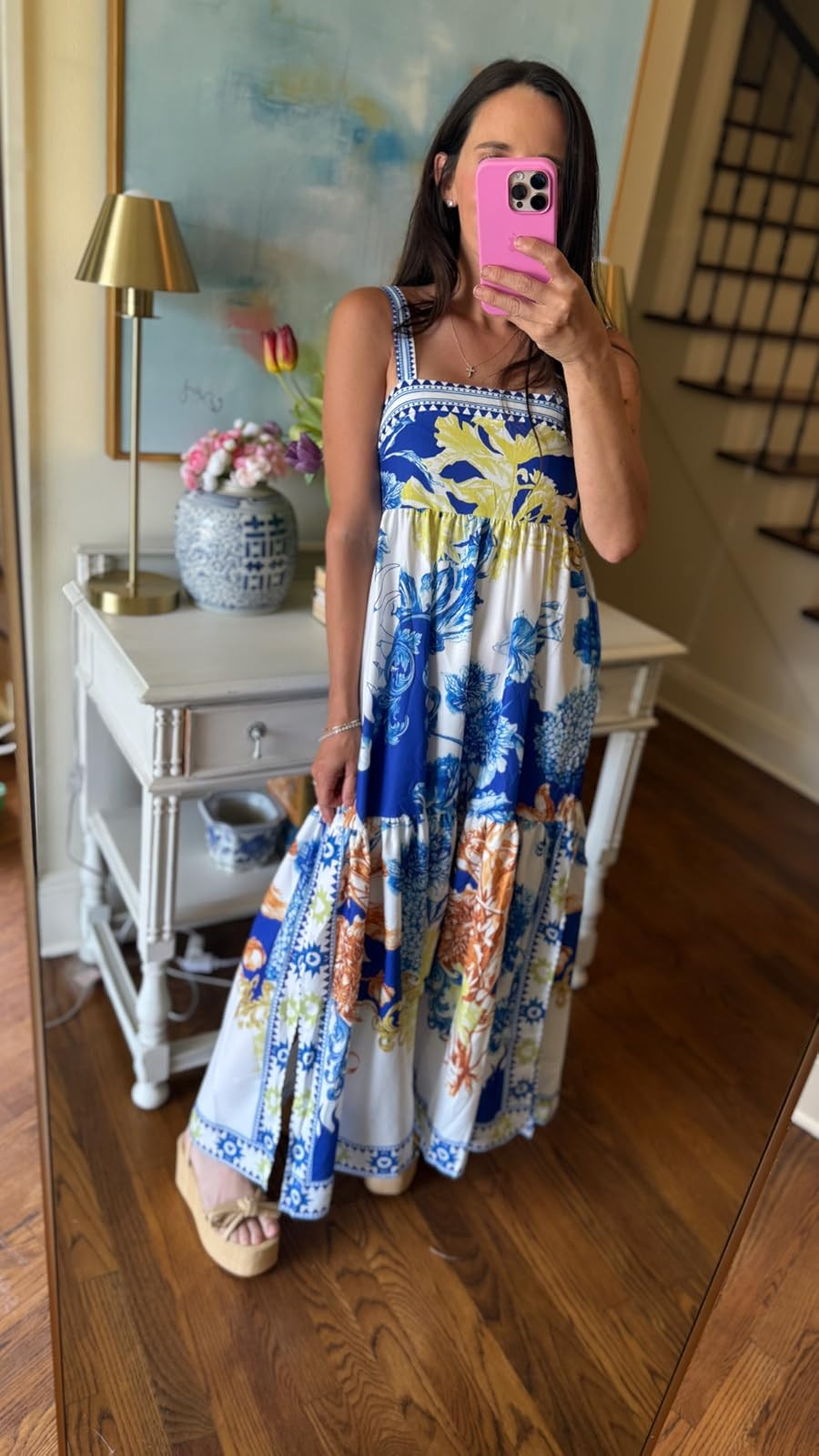 Women Boho Floral Maxi Dress Y2k Sleeveless Long Dress Print Spaghetti Strap A Line Dress Vacation Beach Sundress | Amazon (US)