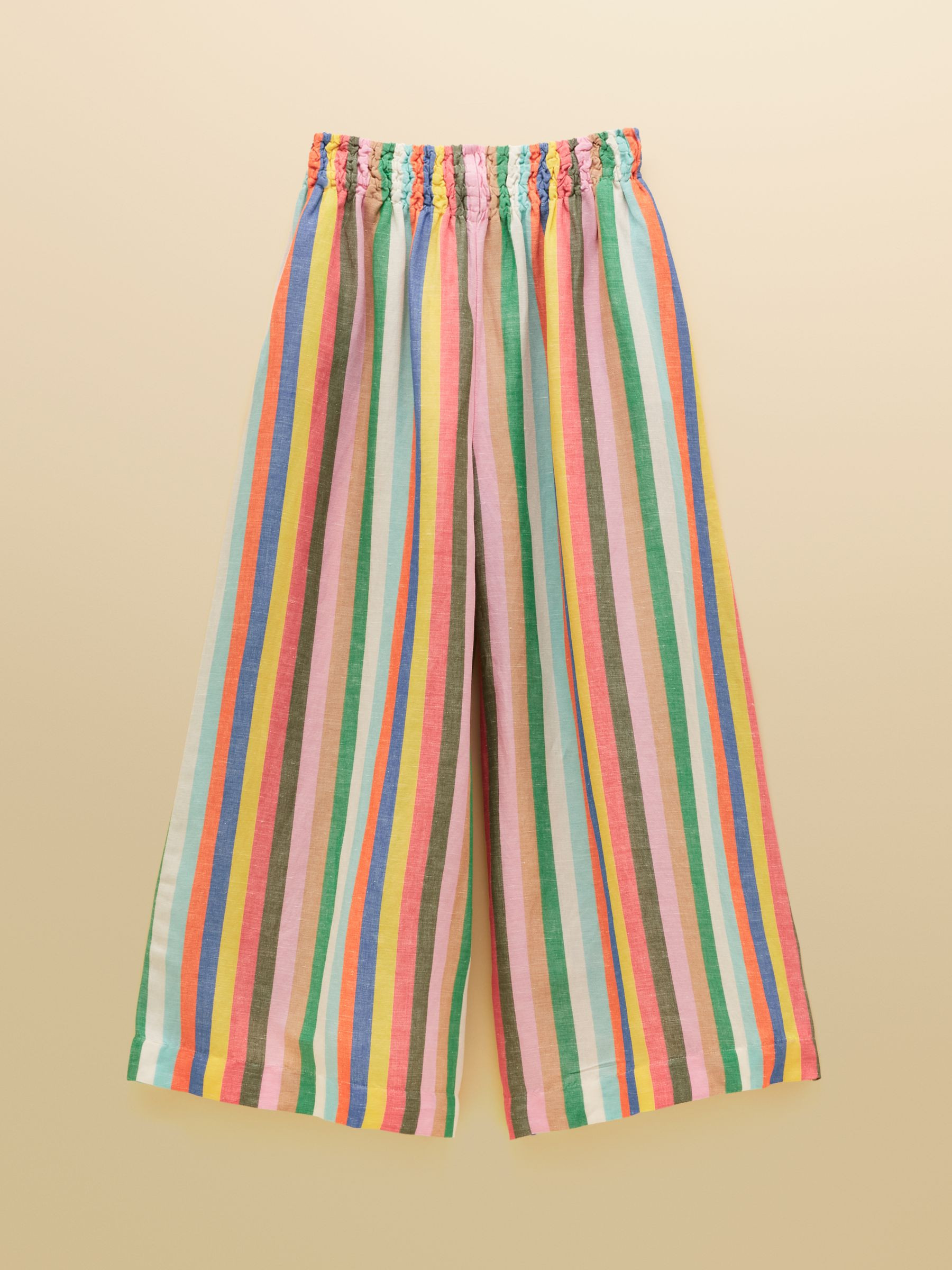 Multi Striped Wide Leg Pull On Trousers with Linen | Joules | Joules
