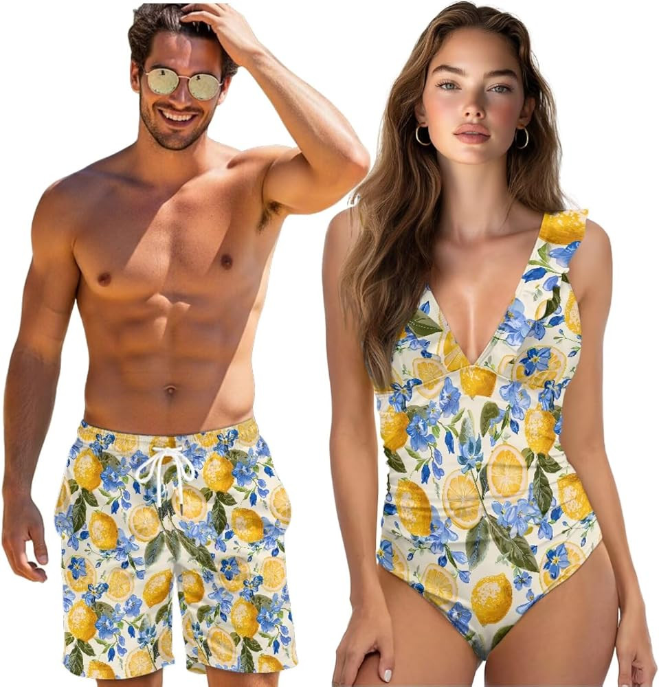 Couple Swimsuits Matching Set One Piece Swimsuit for Women Plus Size Swim Trunks for Men Summer S... | Amazon (US)