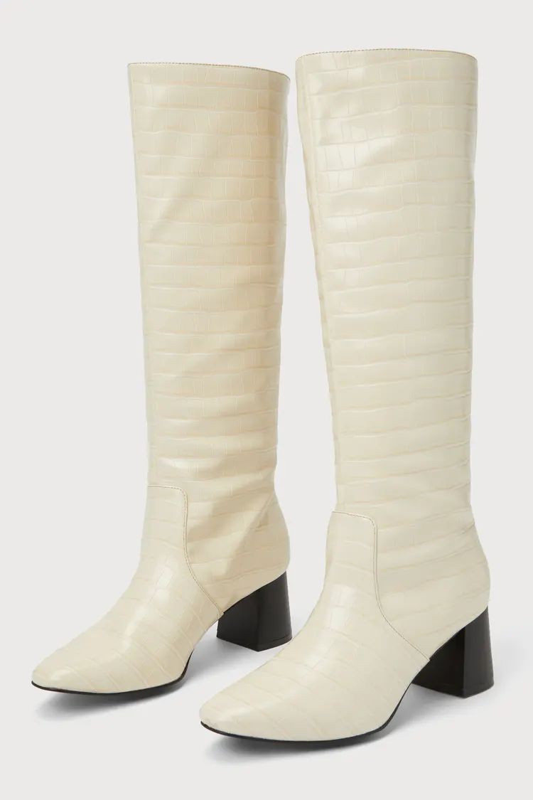 Bryson Bone Crocodile-Embossed Knee-High Boots | Lulus