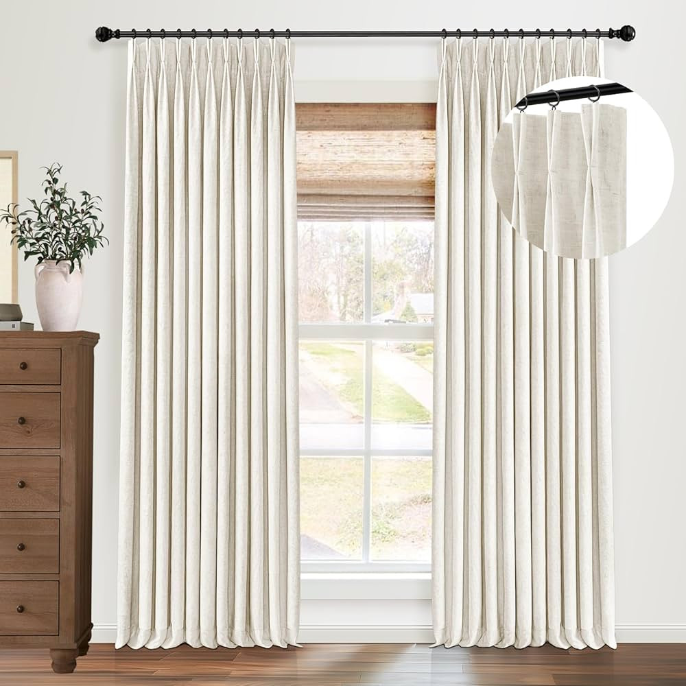 Linen Pinch Pleated Curtains 100% Blackout Curtains Pinch Pleat Curtains 96 Inches Long 2 Panels ... | Amazon (US)