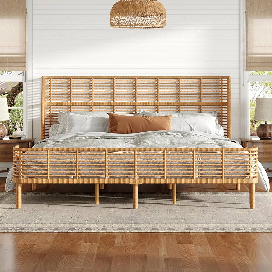 Christopher Knight Home Lamar Boho Rattan King Bed Frame and Headboard, Farmhouse PE Wicker King ... | Amazon (US)