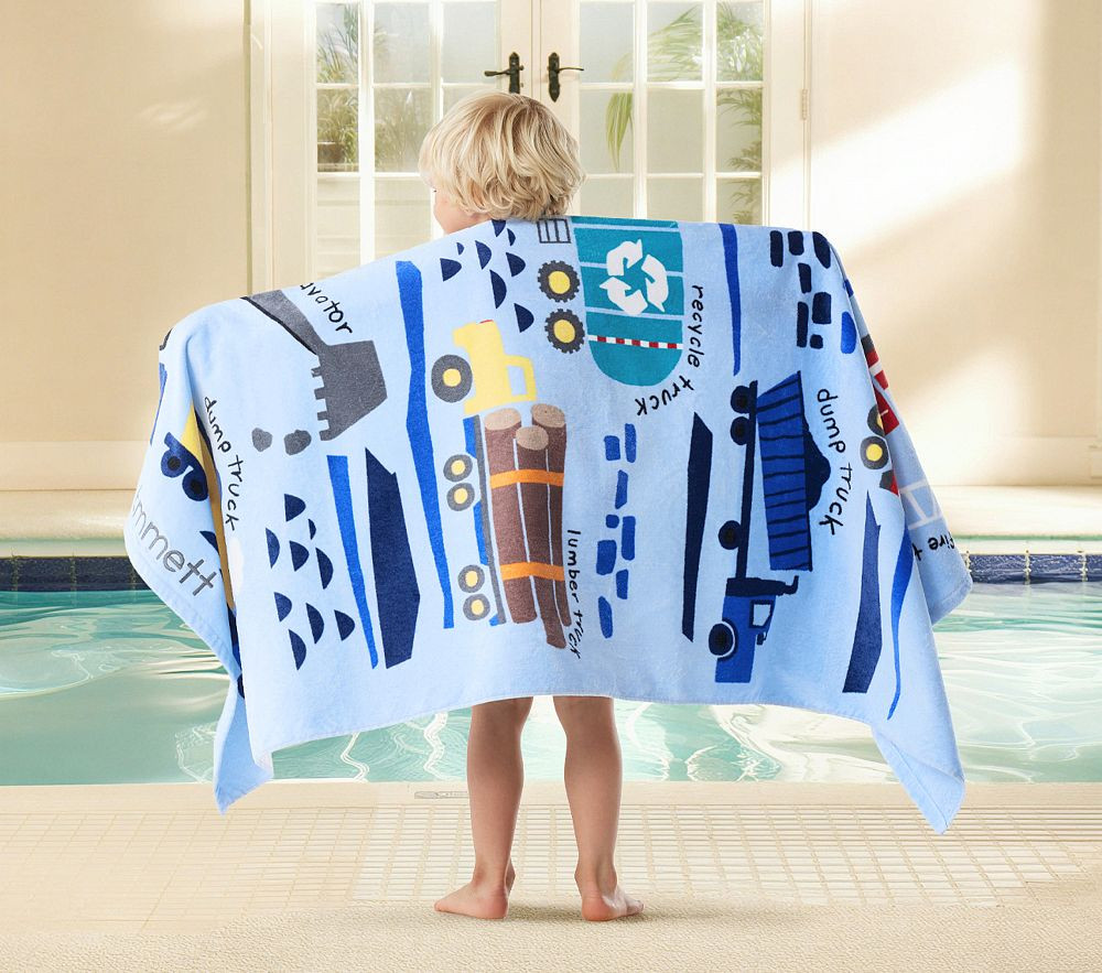 Busy Trucks Reversible Kid Beach Towel UPF 50+ | Pottery Barn Kids