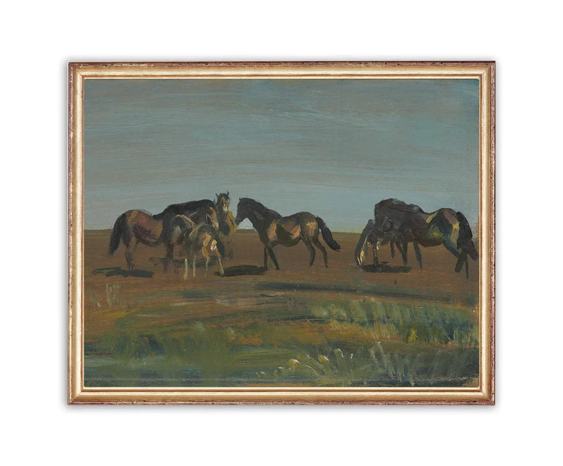 Vintage Pasture Landscape Painting  Oil Horses Grazing | Etsy | Etsy (US)