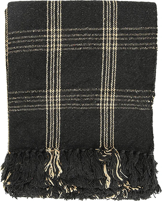 Amazon.com: Creative Co-Op Plaid Black & Tan Fringed Woven Cotton Blend Throw : Home & Kitchen | Amazon (US)