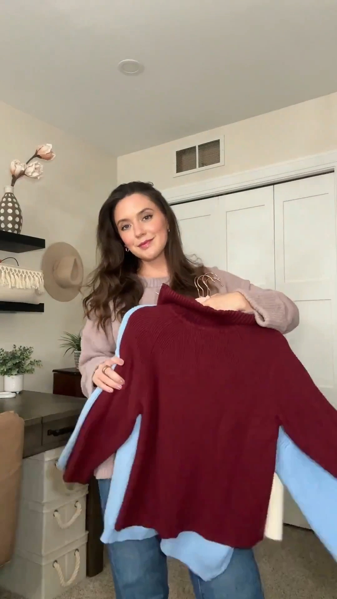 Amazon sweaters 
Tan sweater / M
Burgundy sweater / M
Blue sweater / L
Cream sweater / M
Red sweater / M

#LTKFindsUnder100 #LTKFindsUnder50