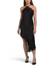 Sleeveless Asymmetrical Satin Dress With Lace Details | TJ Maxx