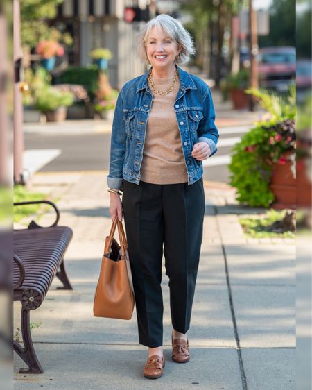 Check out the New Arrivals at @Talbotsofficial. #ad I’m especially loving my new Tribeca pants. They’re modern but still classic enough to wear with so many different things. I’ve worn them here with my new Audrey cashmere sweater and a denim jacket. The Tribeca pants run true to size. And right now these and other regular price pants at Talbots are 25% off, but just through Friday. #talbots #mytalbots 
#talbotspartner #modernclassicstyle 

#LTKover40 #LTKsalealert #LTKmidsize