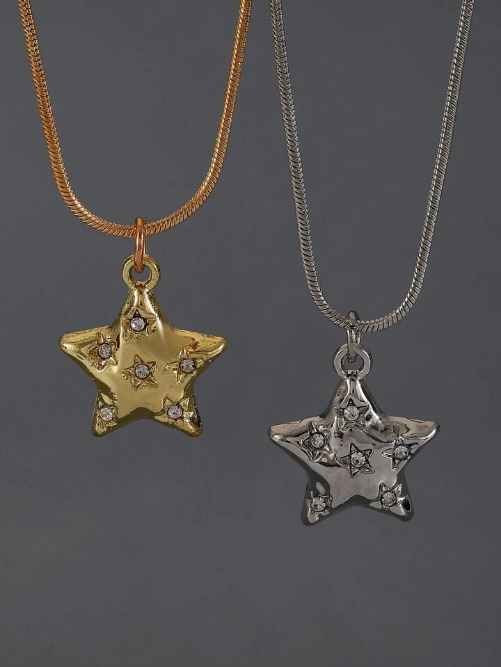 1pc Rhinestone Star Pendant Necklace, Vintage Versatile Design Suitable For Men And Women, Daily ... | SHEIN