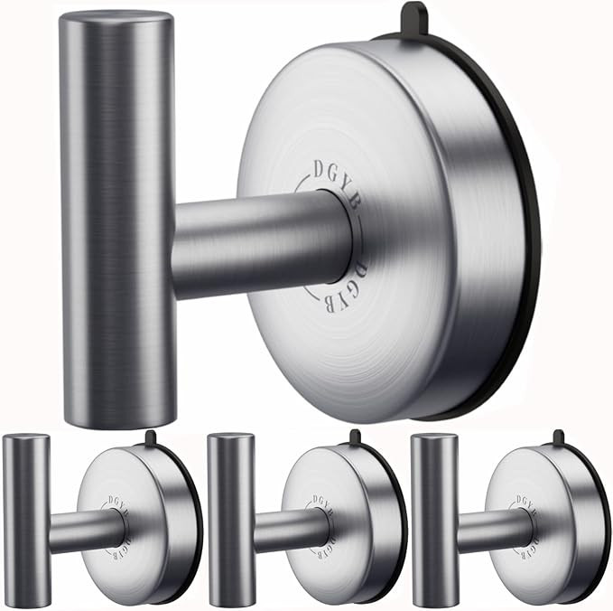 DGYB Large Suction Cup Hooks for Shower Set of 4 Brushed Nickel Towel Hooks for Bathrooms Wall Mo... | Amazon (US)
