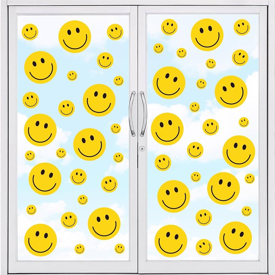 Whaline 9 Sheets Happy Smile Face Window Clings Cute Yellow Happy Face Window Decal Double-Sided ... | Amazon (US)