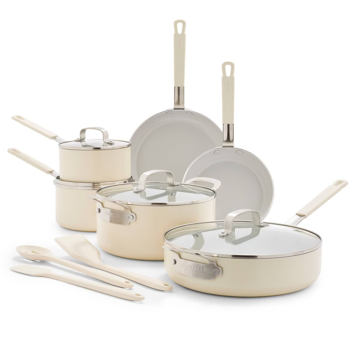 Bobby Flay 13pc Ceramic Nonstick Aluminum Cookware Set Cream | Target