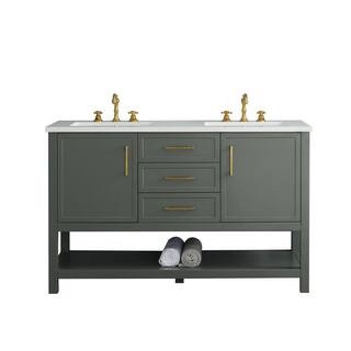 Arlo 54 in. W x 22 in. D Bath Vanity in Vintage Green with Engineered Stone Top in Ariston White ... | The Home Depot