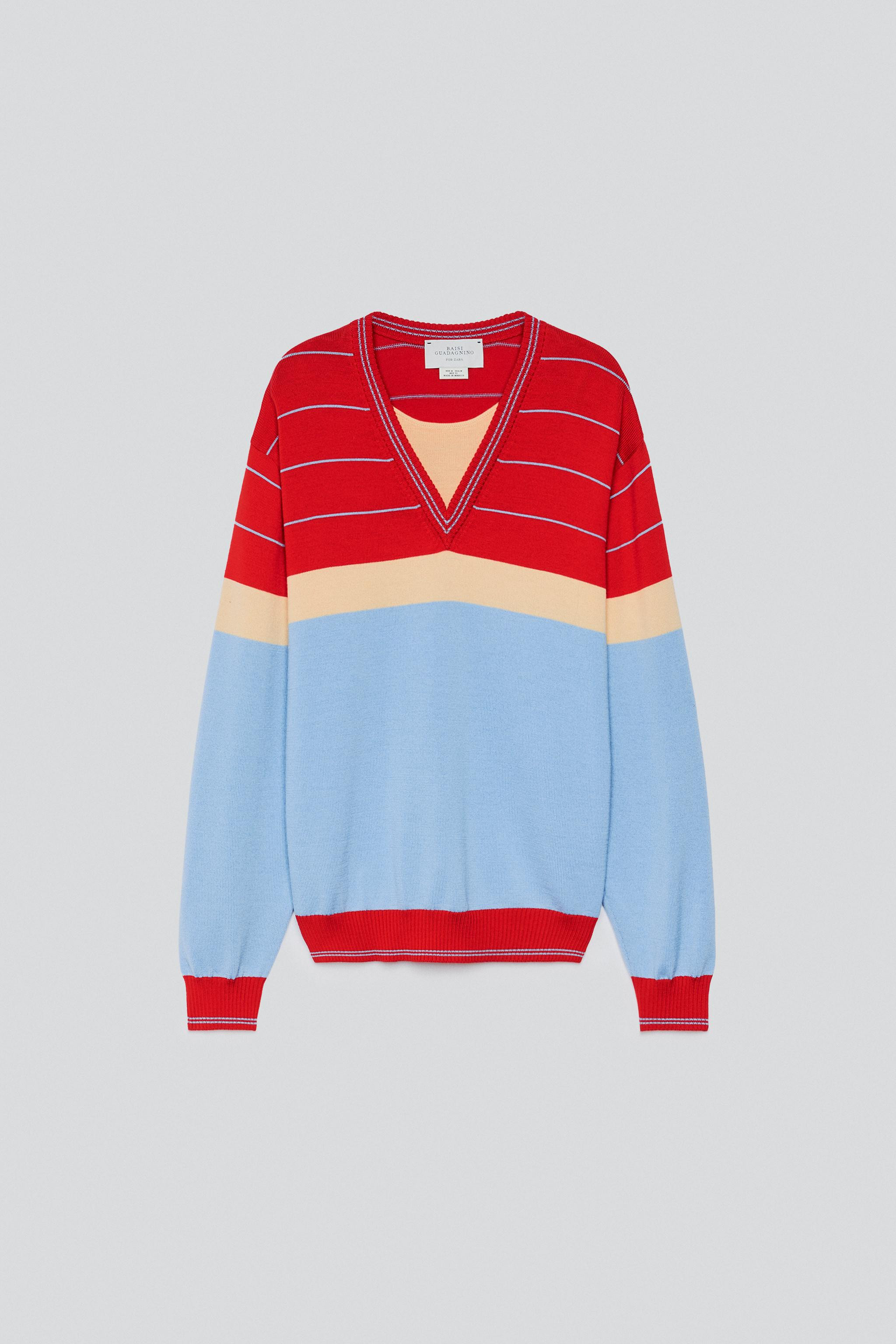 Zara - Striped Jacquard 100% Wool Jumper - Mid-Red - Xl - Man | Zara UK