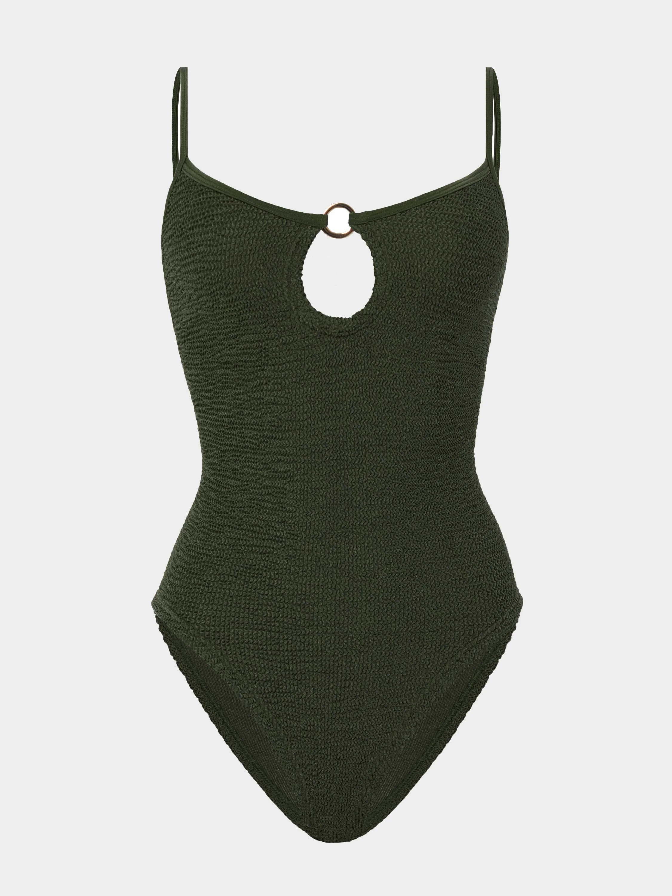 Toni With Gold Hoop Swim | Metallic Khaki | Original Crinkle™ One Size Swimwear | Hunza G - Metallic Khaki / One size | HUNZA G