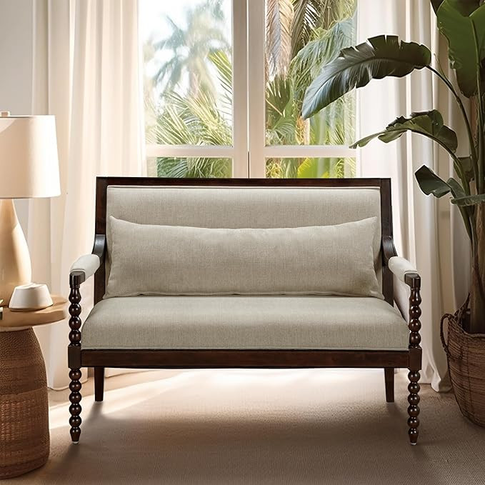 Martha Stewart Philippe Loveseat for Living Room Lily Pond Collection, Spindle Wood Frame, Uphols... | Amazon (US)