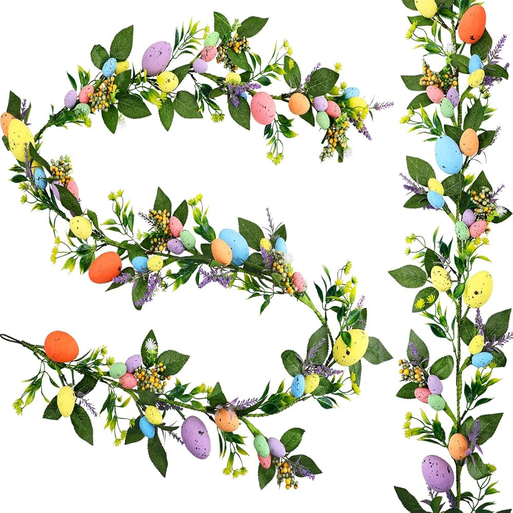 2 Pieces 6ft Easter Egg Garland for Mantle Spring Vine Flower Easter Garland Multi Colored Artifi... | Amazon (US)