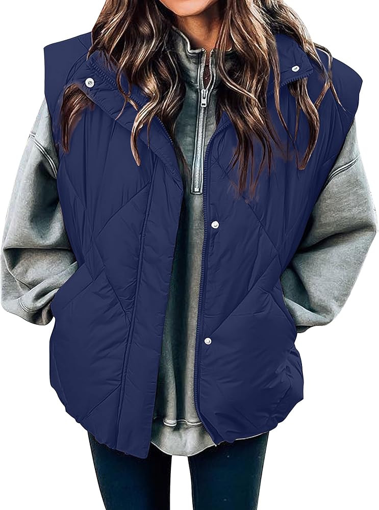 MEROKEETY Women's Winter Puffer Vest Quilted Stand Collar Zip Up Padded Gilet Coat with Pockets | Amazon (US)
