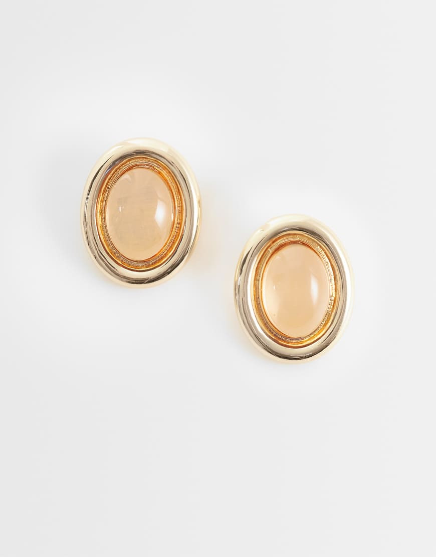 ASOS DESIGN stud earrings with stone set design in amber-Gold | ASOS (Global)