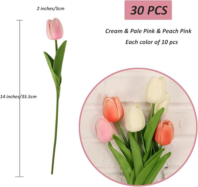 WeTop 30pcs Tulips Artificial Flowers, Real Touch Fake Flowers Home Decor, Faux Tulips Bouquets A... | Amazon (US)