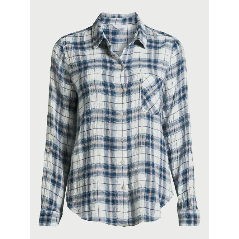 Time and Tru Women's Button Front Soft Shirt with Long Sleeves, Sizes XS-XXXL - Walmart.com | Walmart (US)