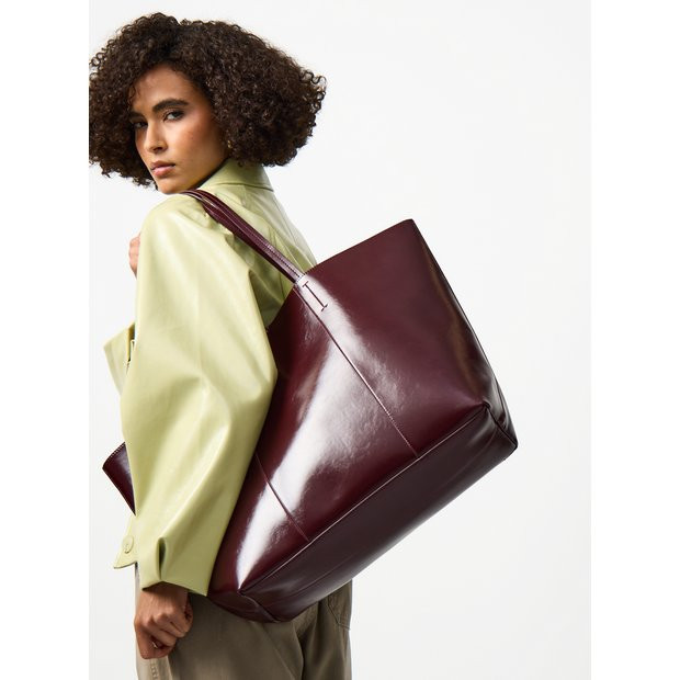 Buy Burgundy High Shine Faux Leather Tote Bag One Size | Bags | Tu | Tu Clothing