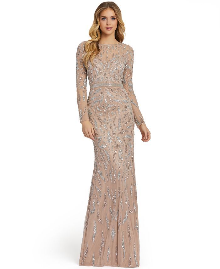 MAC DUGGAL Long-Sleeve Embellished Sequin Gown & Reviews - Dresses - Women - Macy's | Macys (US)