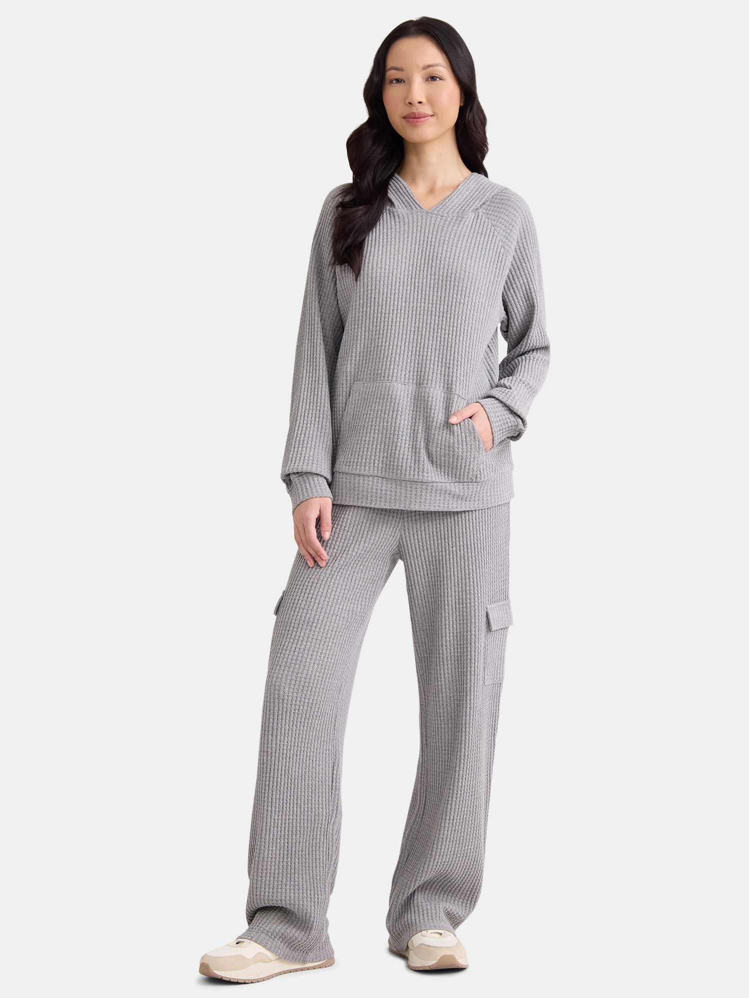 Time and Tru Women's Waffle Hoodie and Pants Set, 2-Piece, Size S-XXXL | Walmart (US)
