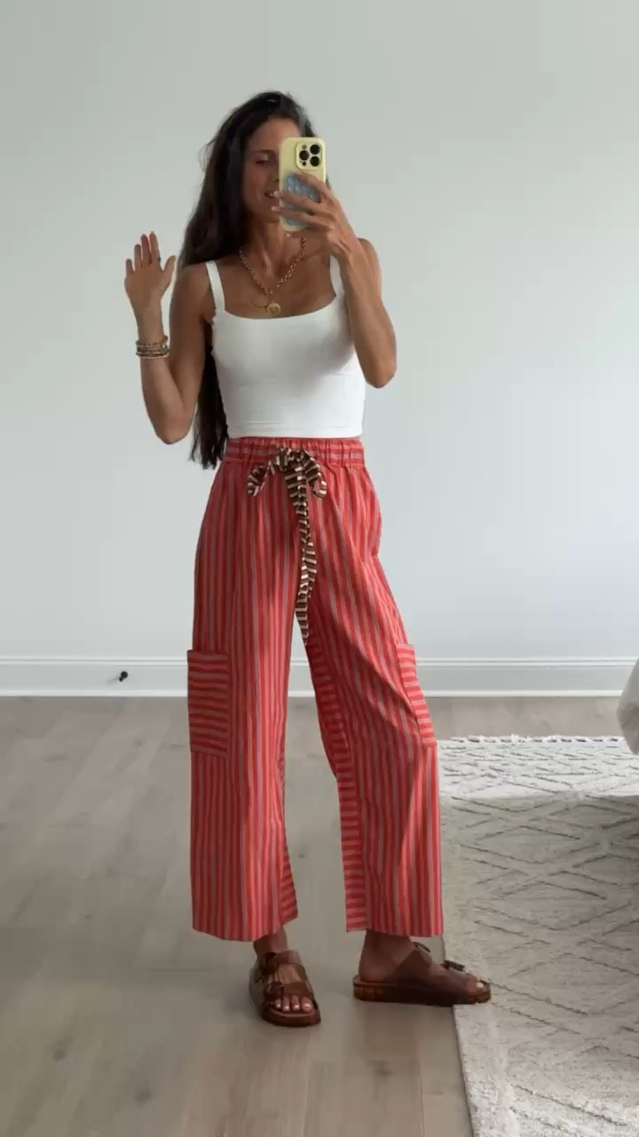 The pants everyone asks about. I love the flattering high waist, wide-leg fit, and fun stripe pattern that instantly elevates a basic tank.

#LTKSeasonal #LTKmomlife #LTKgrwm