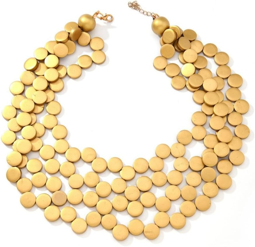 Kokoma Geometric Disc Tassel Necklace for Women Multi-Layered Wooden Cirlce Round Charms Link Chain Adjustable Statement Necklace Fashion Jewelry Accessory | Amazon (US)