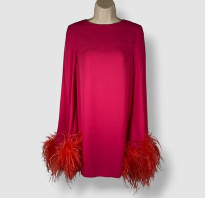 NERVI Women's Pink Penelope Flare-Sleeve Feather Trim Mini Shift Dress Size 36 | eBay US
