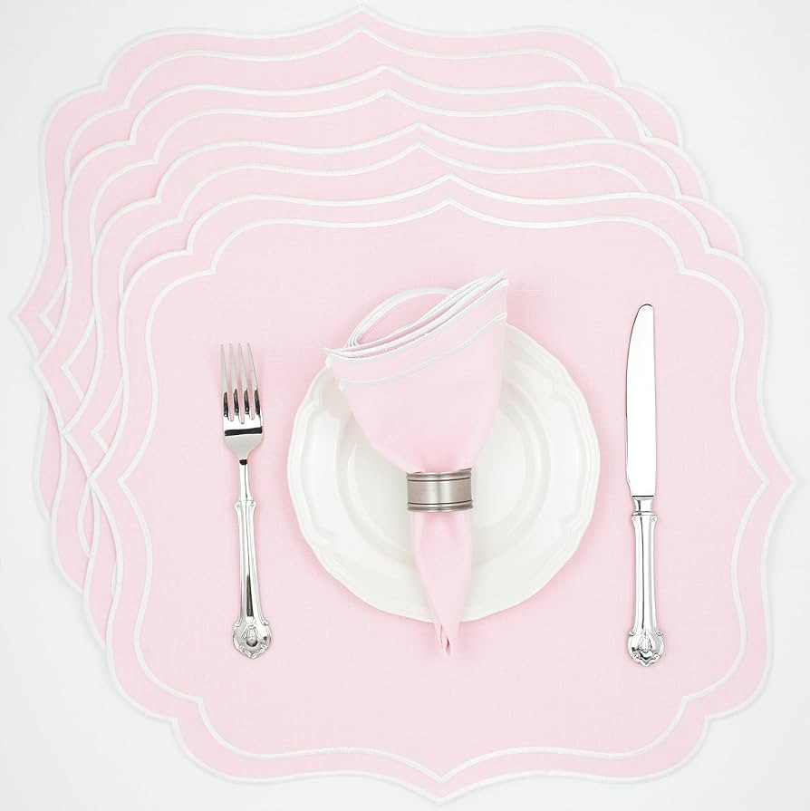 Cotton Linen Placemats Set of 4 - Double Layered, Machine Washable, Wrinkle Resistance, Scalloped... | Amazon (US)