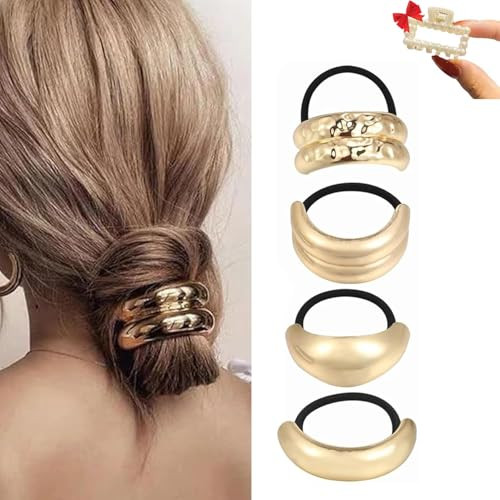 Metal Hair Tie, Gold Ponytail Cuff, Pony Cuff for Hair, Hair Cuffs for Ponytails, Gold Metal Hair Tie, Metal Hair Cuffs Hair Accessories for Women Girls(4pcs-1) | Amazon (US)