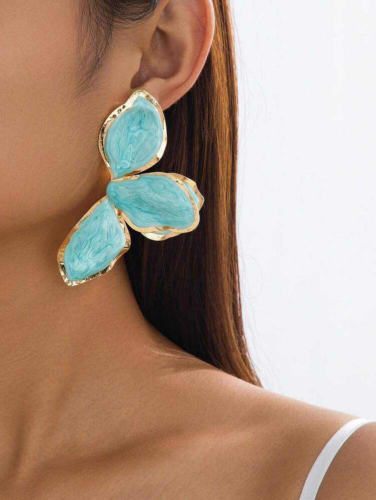 1 Pair Hand-Painted Enamel Drip Oil Tulip Gold Earrings, Suitable For Everyday, Holidays, Birthda... | SHEIN