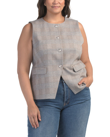 Plus Plaid Vest With Pockets For Women, Spandex/Polyester/Viscose | TJ Maxx