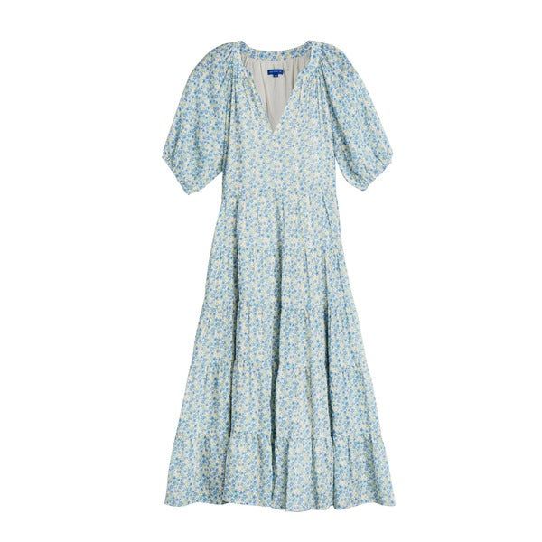Hadley Women's Tiered Dress, Blue Brushstroke Flowers | Maisonette