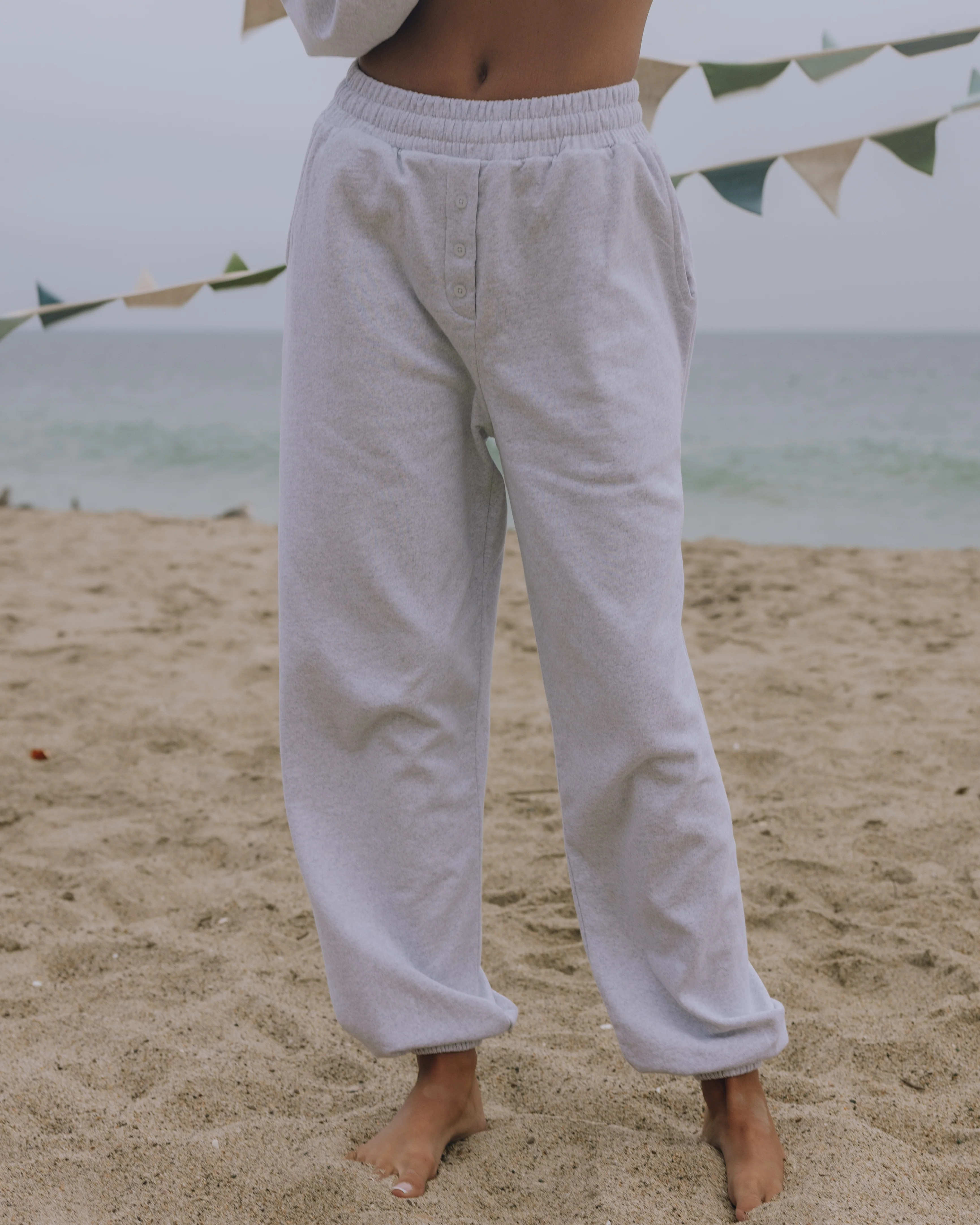 Unisex Fleece Joggers - Heather Grey with Buttons | Daily Drills