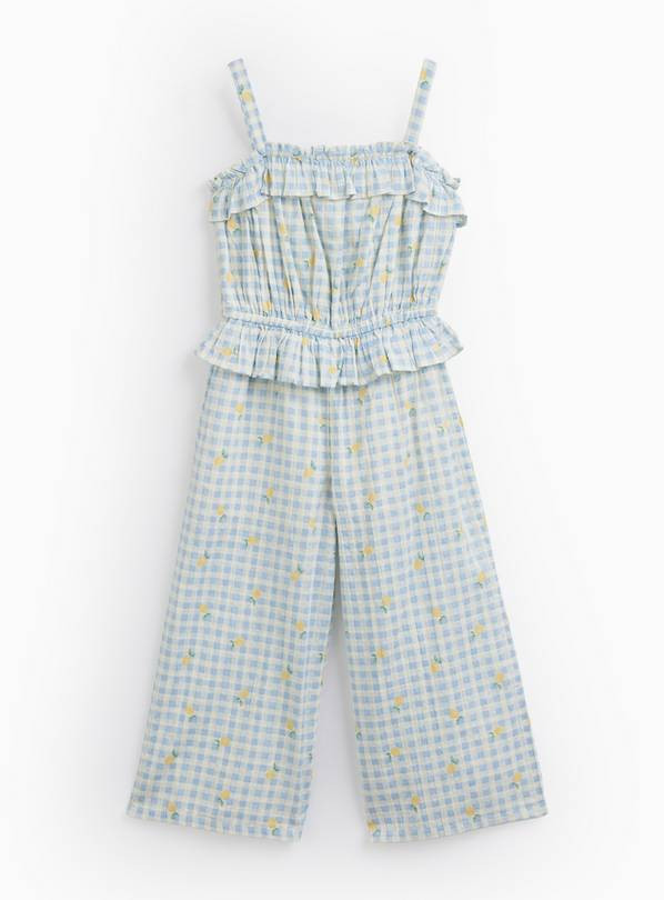Blue Gingham Lemon Embroidered Sleeveless Jumpsuit 10 years | Tu Clothing